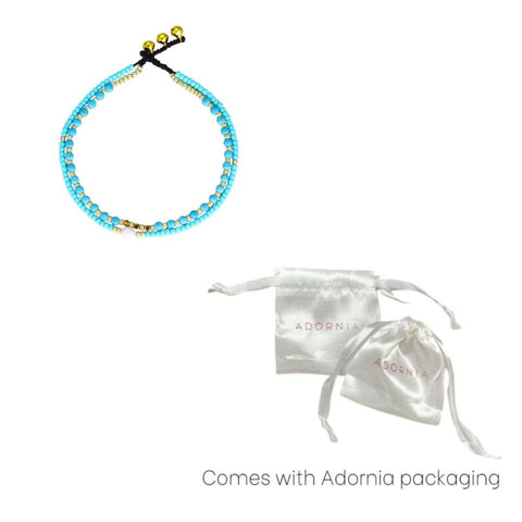 Set of 2 Turquoise Bead and Freshwater Pearl Adjustable Anklet Set