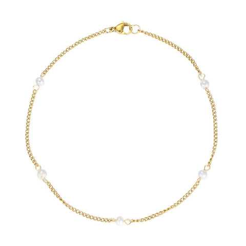 Tarnish Resistant 18k Gold Plated Freshwater Pearl Station Anklet