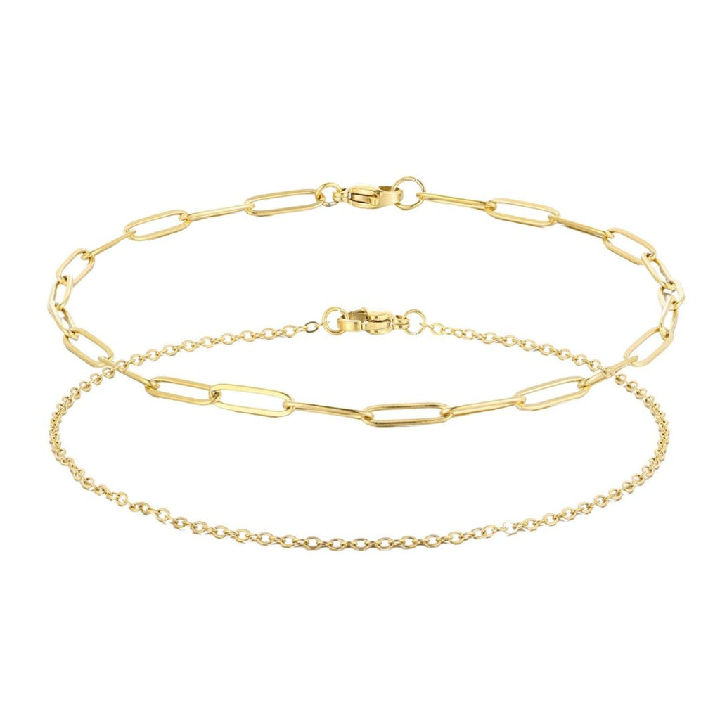 Tarnish Resistant 18k Gold Plated Set of 2 Chain Anklets
