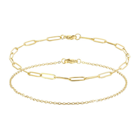 Tarnish Resistant 18k Gold Plated Set of 2 Chain Anklets