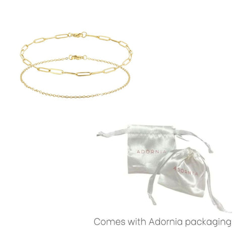 Tarnish Resistant 18k Gold Plated Set of 2 Chain Anklets