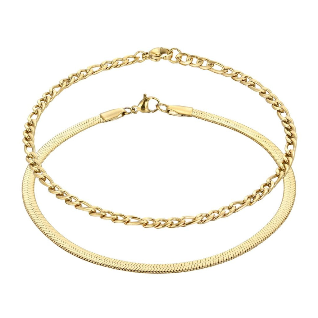Tarnish Resistant 18k Gold Plated Set of 2 Chain Anklets