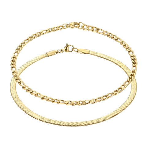 Tarnish Resistant 18k Gold Plated Set of 2 Chain Anklets
