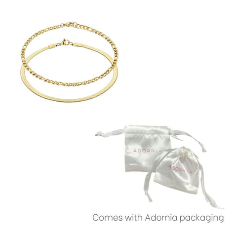 Tarnish Resistant 18k Gold Plated Set of 2 Chain Anklets