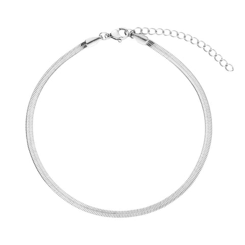 Tarnish Resistant Silver Herringbone Anklet