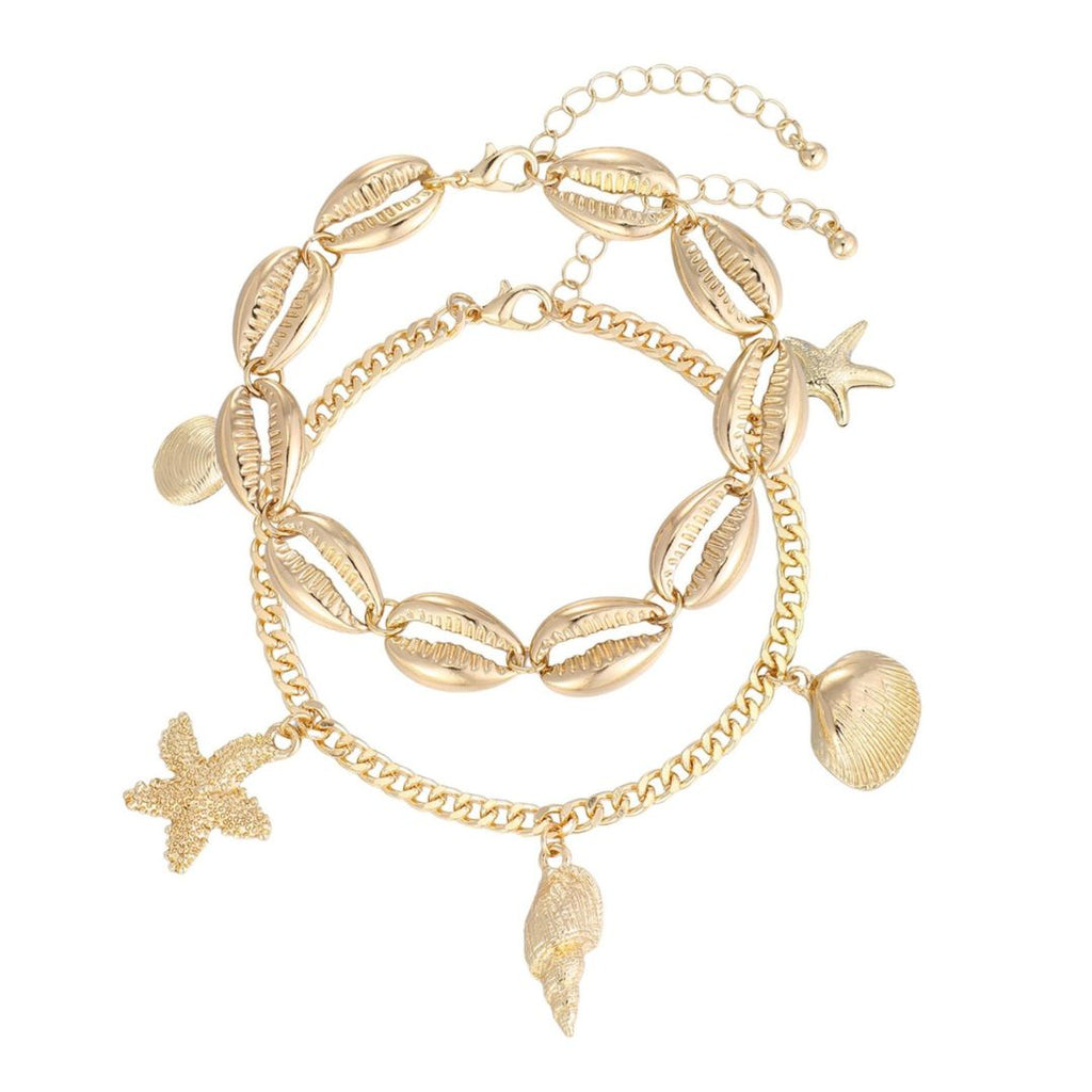 Gold Plated Shell Charm Anklet Set