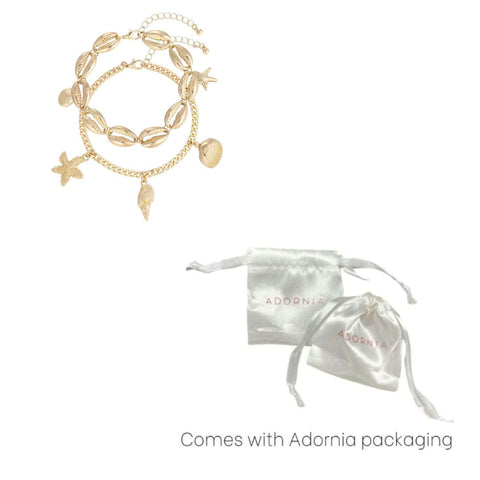 Gold Plated Shell Charm Anklet Set