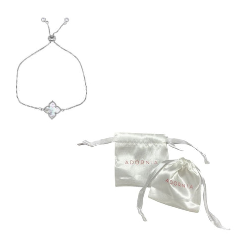 White Mother of Pearl Flower Adjustable Bolo Bracelet silver