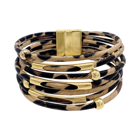 Multi Strand Leopard Print Bangle Bracelet gold