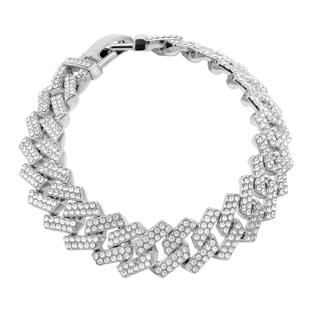 Semi-Solid Diamond Cuban Link Bracelet 1/2 ct tw Round Sterling Silver 8.5