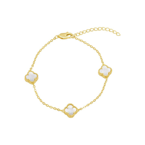 White Mother of Pearl Flower Station Bracelet gold