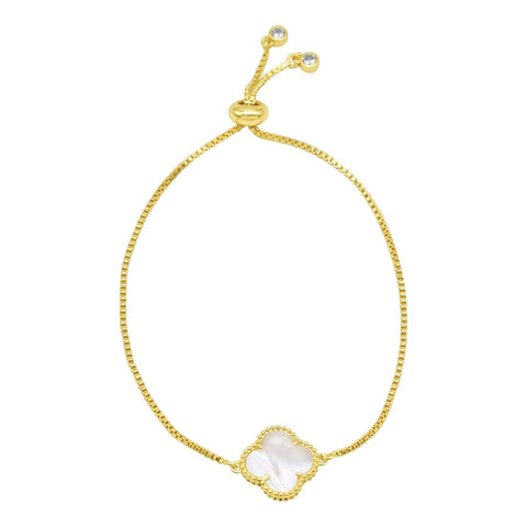 Adjustable Bolo White Mother of Pearl Flower Bracelet silver gold