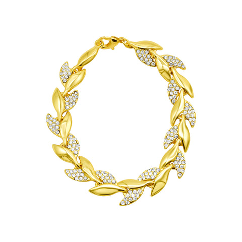 14K Gold Plated Crystal Leaf Bracelet