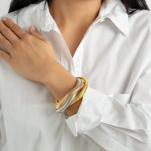 Tarnish Resistant 14K Gold Plated 3-Layer Tri-Color Omega Chain Bracelet