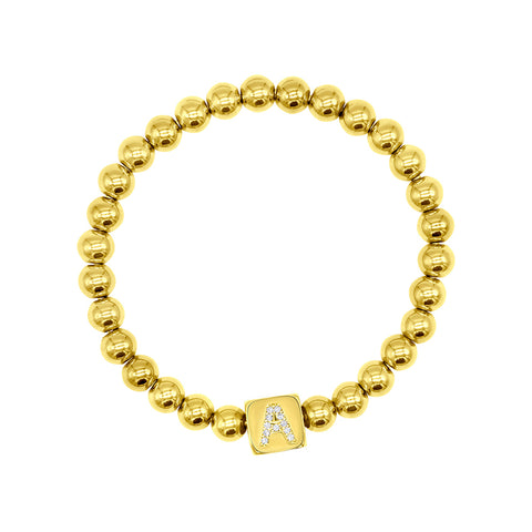 14K Gold Plated Initial Cube Stretch Bracelet