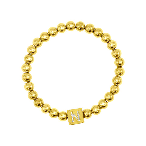 14K Gold Plated Initial Cube Stretch Bracelet