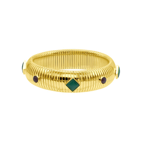 14K Gold Plated .75" Tall Omega Bracelet With Color Stone