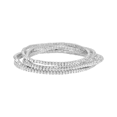 Silver Plated Multi Stretch Crystal Bracelet Set
