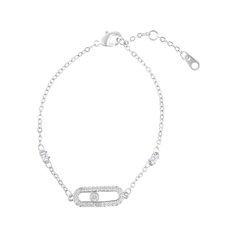Sterling Silver Plated Adjustable CZ Dancing Stone  Bracelet