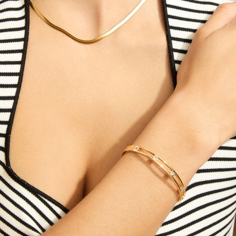14k Gold Plated Studded CZ Bangle Bracelet