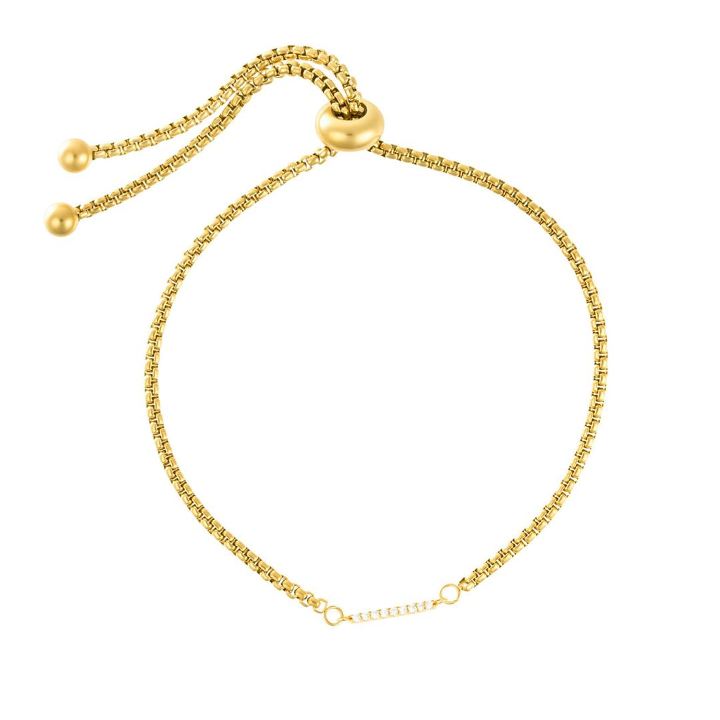 14k Gold Plated Adjustable Pave CZ Sideways Bolo Initial Bracelet ADORNIA