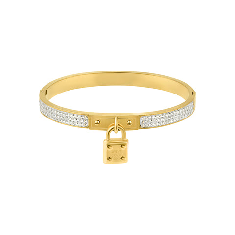 Tarnish Resistant 14k Gold Plated Pave Lock Bangle