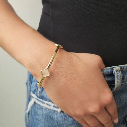 14k Gold Plated Clover Bangle