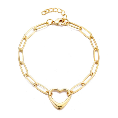 14k Gold Plated Paperclip Chain Outline Heart Bracelet