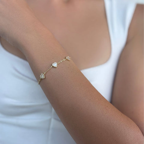14k Gold Plated Mother of Pearl Mini Halo CZ Heart Bracelet