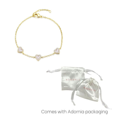 14k Gold Plated Mother of Pearl Mini Halo CZ Heart Bracelet