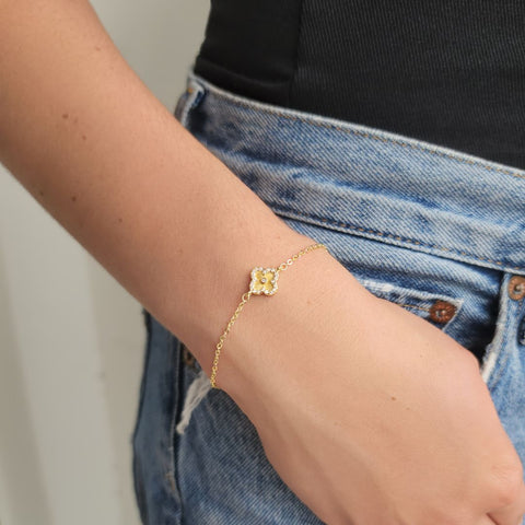 14k Gold Plated Button Clover CZ Halo Bracelet