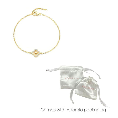 14k Gold Plated Button Clover CZ Halo Bracelet