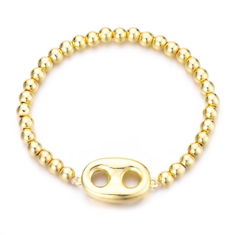 14k Gold Plated Mariner Link Stretch Bead Bracelet