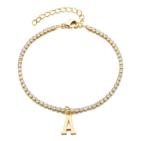 14k Gold Plated Tennis Bracelet with Initial Charm