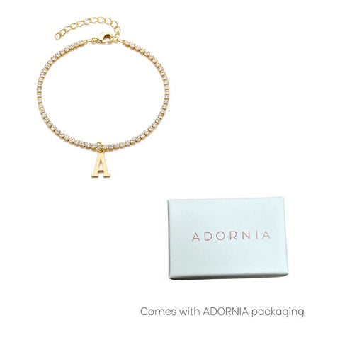 14k Gold Plated Tennis Bracelet with Initial Charm