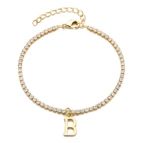 14k Gold Plated Tennis Bracelet with Initial Charm