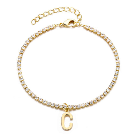 14k Gold Plated Tennis Bracelet with Initial Charm