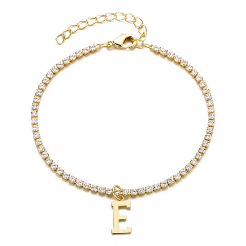 14k Gold Plated Tennis Bracelet with Initial Charm