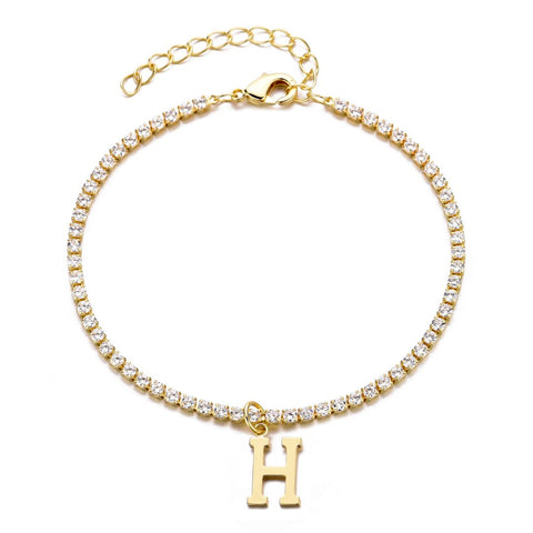 14k Gold Plated Tennis Bracelet with Initial Charm