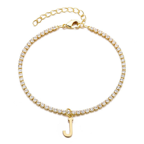 14k Gold Plated Tennis Bracelet with Initial Charm