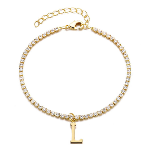 14k Gold Plated Tennis Bracelet with Initial Charm