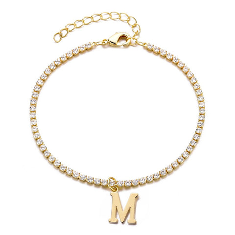 14k Gold Plated Tennis Bracelet with Initial Charm