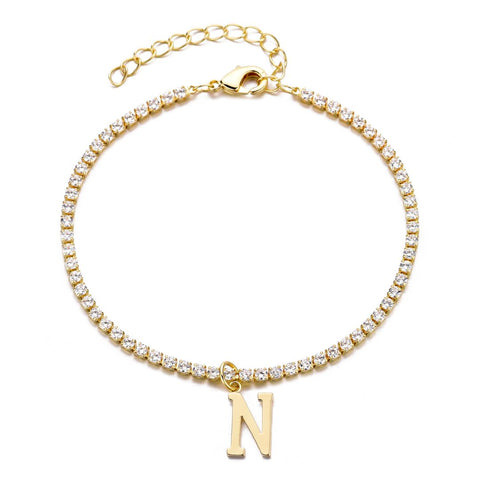 14k Gold Plated Tennis Bracelet with Initial Charm