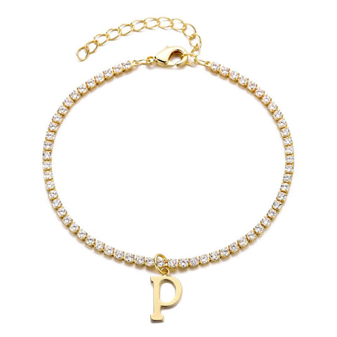 14k Gold Plated Tennis Bracelet with Initial Charm