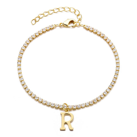 14k Gold Plated Tennis Bracelet with Initial Charm