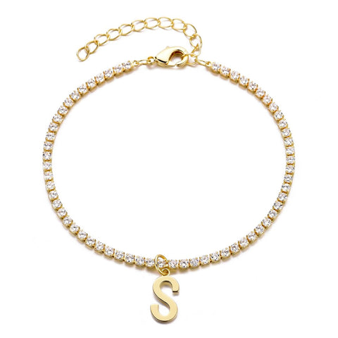 14k Gold Plated Tennis Bracelet with Initial Charm