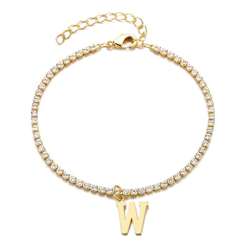 14k Gold Plated Tennis Bracelet with Initial Charm