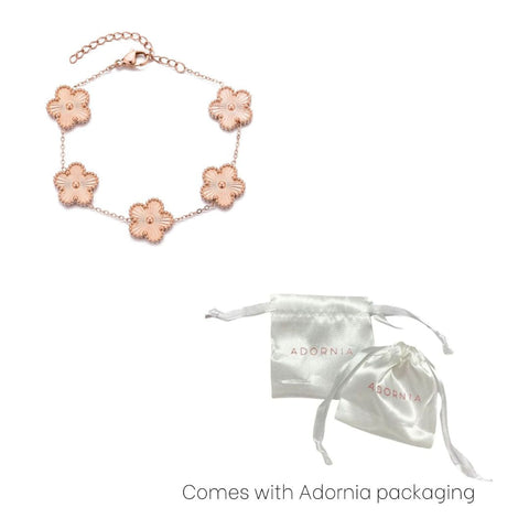 Tarnish Resistant 14k Rose Gold Plated 5-Leaf Clover Station Bracelet