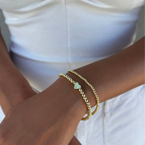 14k Gold Plated Ball Bead Initial Bracelet Set