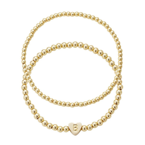 14k Gold Plated Ball Bead Initial Bracelet Set
